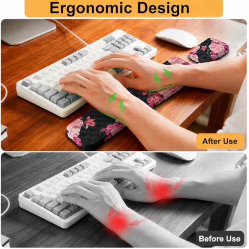 Keyboard Wrist Rest Mouse Wrist Support, Memory Foam Wrist Rest Pad for Computer Laptop, Ergonomic Wrist Cushion Support for Typing Pain Relief, Gaming Home Office, Flowers Pink - color: Flowers Pink