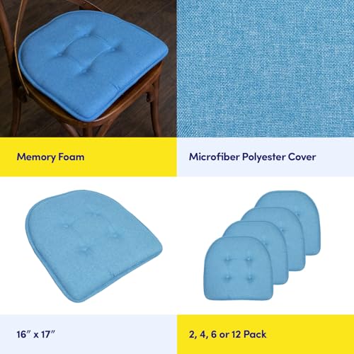Sweet Home Collection Chair Cushion Memory Foam Pads Tufted Slip Non Skid Rubber Back U-Shaped 17" x 16" Seat Cover, Turquoise 4 Count - color: Turquoise, size: 4 Pack, style: Foam Pads