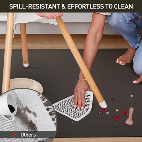 Area Floor Mat for Home, 6'×9' Large Black No Slip Waterproof Vinyl Area Rug for Dining Room, Spill Resistant Hard Floor Protector Cover for Mud Room, Easy Clean Splat Mat for Under High Chair - color: Black, size: 6' x 9' (Rectangular)