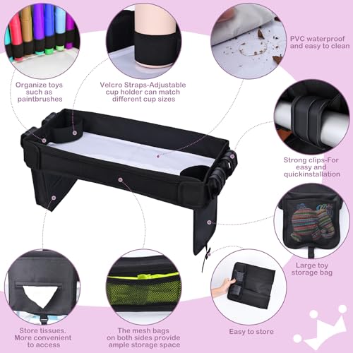 Babenest Stroller Snack Tray for Wonderfold Wagon W4, Foldable Thickened Snack Tray with Cup Holder, Storage Mesh Bag & Pen Slot, Easy to Clean Snack Board for Drawing - size: W4