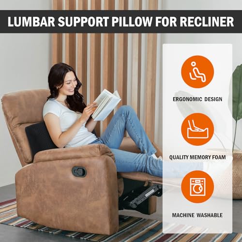 HOMBYS Lumbar Support Pillow for Recliner Chair, Memory Foam Back Support Cushion for Elderly,Extra Large Lumbar Support Pillow,Thick Backrest for Home Reading (Black, 20“x13.5"x5") - color: Black, size: 20“x13.5"x5"