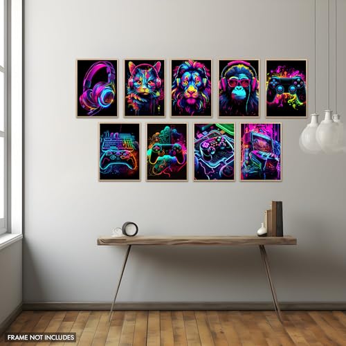Elegend Gaming Wall Art - 9pcs Water Color Posters, Game Room Decor