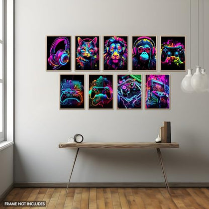 Elegend Gaming Wall Art - 9pcs Water Color Posters, Game Room Decor