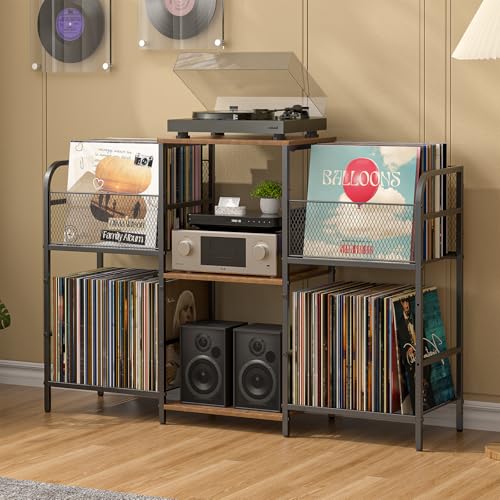 3IngSeagulls Record Player Stand with Vinyl Storage, Record Storage for 350+ Albums, Tuntable Stand with Record Holder for Living Room, Record Holder Vinyl Display Shelf - color: Standard