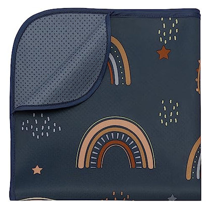 Blissful Diary Baby Splat Mat for Under High Chair, 50.4 x 50.4 Inch Wipeable Splash Mat, Waterproof and Washable, Anti-Slip Floor Protector, Retro Rainbow - color: Retro Rainbow