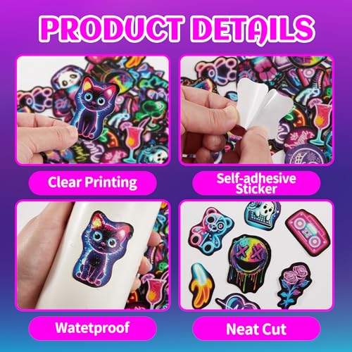 120 Pcs Cool Neon Stickers for Water Bottle, Waterproof Vinyl Laptop Decals, Teens Adults Phone Case Skateboard Luggage Cup Guitar Decor - color: Non-luminescent-446ksxx-227kscp