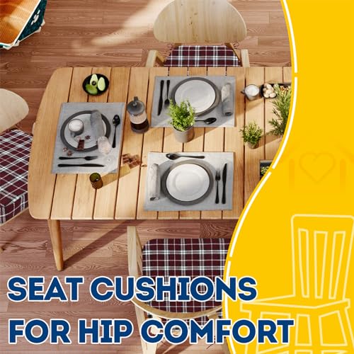 AAAAAcessories D-Shaped Chair Cushions, 2" Thick Dining Chair Pads with Ties and Removable, Machine-Washable Cover, 17" x 16", Set of 4, Red Checkered - color: Red Checkered, size: 4 Count(Pack of 1)