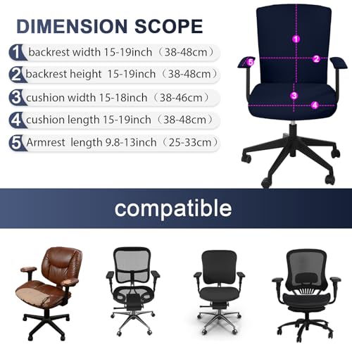 Tallew 4 Pcs Office Chair Covers Set Computer Universal Protective Stretchable Chair Seat Covers Desk Armrest Slipcovers Pads Office Cushion Backrest for Rotating(Navy Blue) - color: Navy Blue