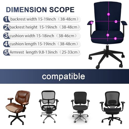 Tallew 4 Pcs Office Chair Covers Set Computer Universal Protective Stretchable Chair Seat Covers Desk Armrest Slipcovers Pads Office Cushion Backrest for Rotating(Navy Blue) - color: Navy Blue