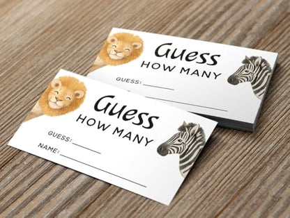 Printed Party Safari Baby Shower Guess How Many Game with Display Sign, Jungle Wild One Theme, Candy Jar Game Cards for Guests, 30 Cards & Sign - color: Jungle Safari