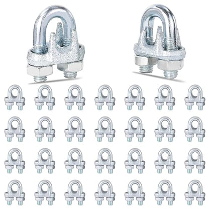 30 PCS 1/8 Inch Wire Rope Clamps, M3 Heavy Duty Galvanized Wire Cable Clamps for Tent Ropes, Boat, Clotheslines, U-Bolt Saddle Fasteners for Secure Connections - size: M3-30PCS