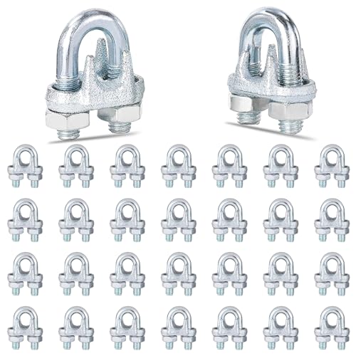 30 PCS 1/8 Inch Wire Rope Clamps, M3 Heavy Duty Galvanized Wire Cable Clamps for Tent Ropes, Boat, Clotheslines, U-Bolt Saddle Fasteners for Secure Connections - size: M3-30PCS