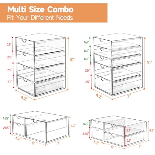 Makeup Drawer Storage Organizer with 16 Drawers, 4 Set Acrylic Office Desk Organization and Storage, Dustproof Drawer Organizer for Makeup, Office, Countertop, Jewelry, Pen, Desktop, Bathroom, Bedroom - size: 16 Drawers