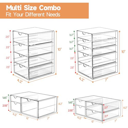 Makeup Drawer Storage Organizer with 16 Drawers, 4 Set Acrylic Office Desk Organization and Storage, Dustproof Drawer Organizer for Makeup, Office, Countertop, Jewelry, Pen, Desktop, Bathroom, Bedroom - size: 16 Drawers