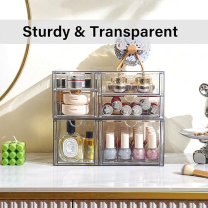 Prsildan Acrylic Makeup Organizer Clear Storage Drawer with 6 Small Drawers | Transparent, Vanity Organizers, For Bathroom Kitchen Cabinet Office Desk Under Sink, Set of 2 - style: 6 Drawers