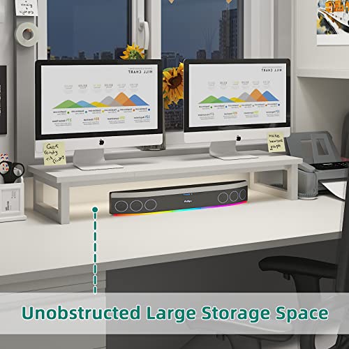 YAOHUOO Dual Monitor Stand Riser, 39Inch Large Monitor Stands for 2 Monitors, Computer Monitor Stand, Wooden Desktop Oraganizer Shelf for Office Desk Computer,Laptop,TV - color: White