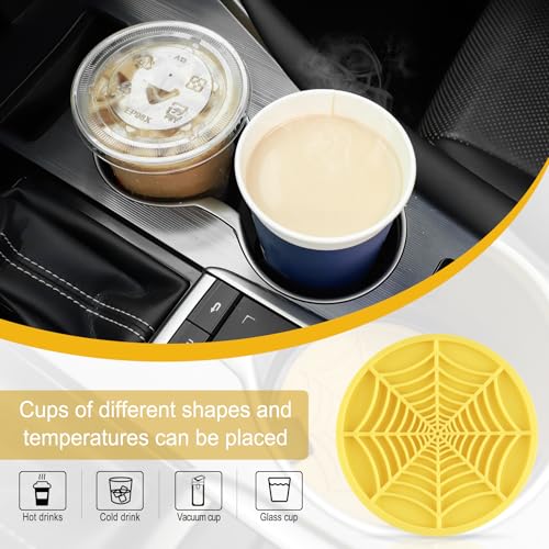 Alpmosn 4PCS Spider Web Car Cup Holders, Halloween Non-Slip Silicone Insert Coasters, Automotive Cupholder Goth Accessories for Men & Women (Yellow) - color: Yellow