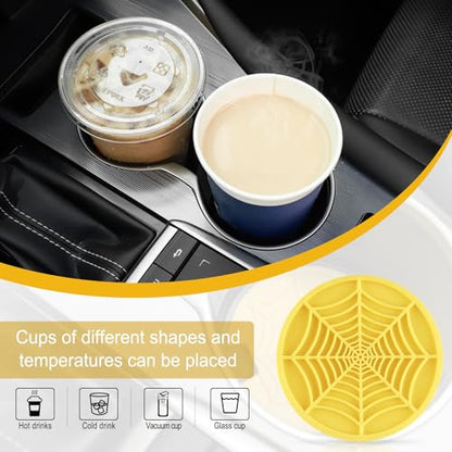 Alpmosn 4PCS Spider Web Car Cup Holders, Halloween Non-Slip Silicone Insert Coasters, Automotive Cupholder Goth Accessories for Men & Women (Yellow) - color: Yellow