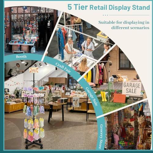Flenpptly Retail Display Stand Rotating Display Rack 5 Tier Spinning Display Stand for Craft Shows, Jewelry, Keychain, Earring Adjustable Height Retail Display Racks (5-Tier Black) - color: 5-Tier Black