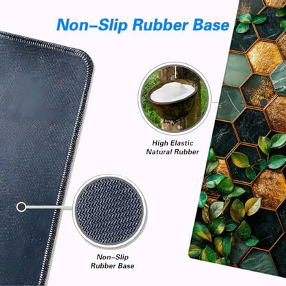 Gold Leaf Desk Mat Gaming Large Mouse Keyboard Pad Green Marble Honeycomb Desktop Mat for Keyboard and Mouse Extra Full Desk Computer Pads 31.5" x 11.8" - color: Gold Leaf, size: 31.5L x 11.8W inches
