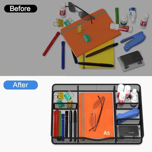VyGrow Desk Drawer Organizer, Metal Mesh Drawer Organizer Tray with 6 Adjustable Compartment, Tray Organizer for Desktop, Kitchen, Bathroom, Makeup, Vanity - 14.5x8.8x1.96 inch, Black, 1PC Large - color: 1PC Large