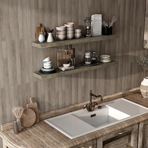 Acovy 55" Unfinished Solid Reclaimed Wood Floating Shelves, Rustic Heavy-Duty Wall Shelves, 8" Deep Floating Shelf for Living Room, Bathroom, Bedroom and Kitchen, Set of 1, Grey - color: Cement Grey, size: 55inches-1P
