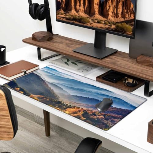 Large Extended Gaming Mouse Pad with Stitched Edges, Non-Slip Rubber Base Mouse Pad for Office, Computer, Keyboard, Laptop and Home Desk Pad 31.5 x 15.7 x 0.12 Inch Scenic Mountain Landscape - color: Scenic Mountain Landscape, size: 31.5L x 15.7W inches
