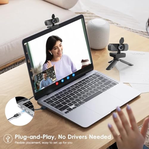 2K Webcam PC Webcam with Microphone and Physical Privacy Cover, Noise-Canceling Microphone, Auto Light Correction, Wide Angle, Plug and Play for Conferences/Online Classes/Live Streaming/Zoom/Teams - style: 2K