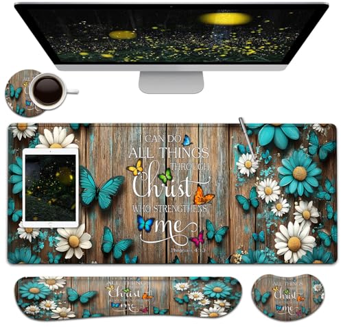 Large Mouse Pad + Keyboard Wrist Rest Set, Extended Gaming Mousepad (31.5X11.8 inch) with Non-Slip Rubber, Ergonomics Memory Foam Mouse Wrist Rest Support, Wooden Wall Philippians 4:13 XXL Desk Pad - color: Yu-Mouse Pad-3-B32