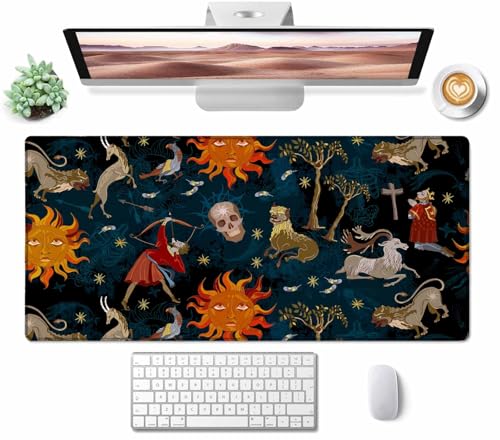 Mouse Pad Gaming, Large Mouse Pads for Desk, Keyboard Mouse Mat Desk Pad, Non-Slip Rubber Base with Stitched Edges Mousepad, 31.5x15.7in Medieval Astrology - color: Medieval Astrology, size: 31.5L x 15.7W inches
