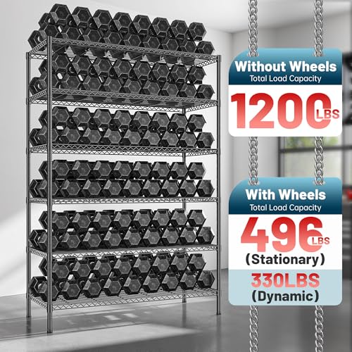 Romorgniz 6-Tier Rolling Storage Shelves, 82" H x 45" W x 18" D Adjustable Wire Shelving Unit with Locking Wheels, Heavy-Duty Metal Rack for Garage, Pantry, Kitchen, Basement – Black - size: 82"H X45"W X18"D-Black