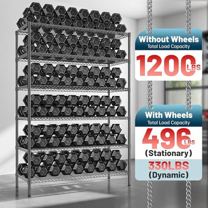 Romorgniz 6-Tier Rolling Storage Shelves, 82" H x 45" W x 18" D Adjustable Wire Shelving Unit with Locking Wheels, Heavy-Duty Metal Rack for Garage, Pantry, Kitchen, Basement – Black - size: 82"H X45"W X18"D-Black
