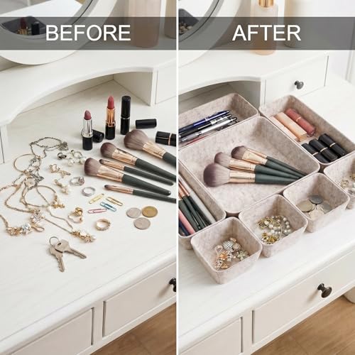 Desk Drawer Organizer Bins, 8pcs Felt Shallow Bathroom Storage Trays, Office Accessories & Workspace Organizers Jewelry & Makeup Boxes Containers(Beige) - color: Beige