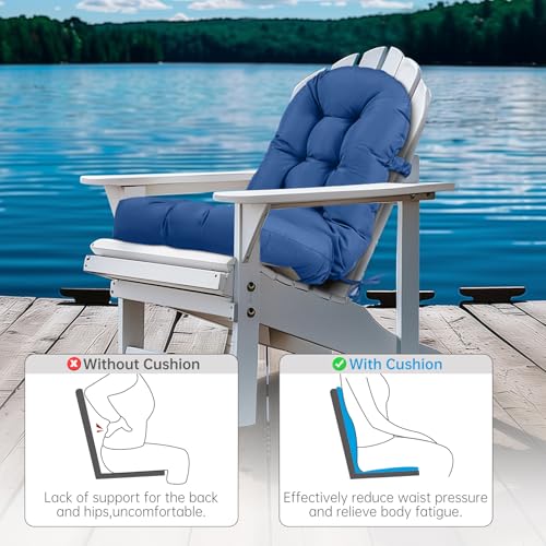 Adirondack Chair Cushion Tufted Waterproof Outdoor Rocking Chair Cushions with Ties Anti-Slip High Back Patio Chair Cushions for Patio Furniture Cushions - color: Blue