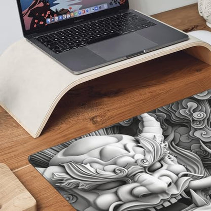 Extended Gaming Desk Mat, XXL Japanese Demon MaskDesign,Non-Slip Rubber Base, Ultra Smooth Surface, 35.4 x 15.7 Inches - color: Samurai