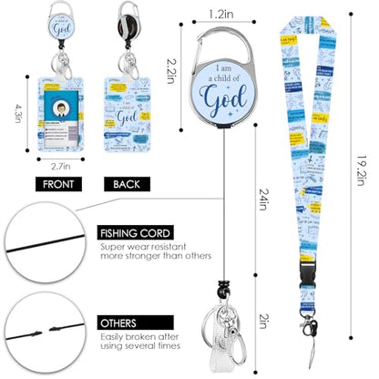 Christian Lanyards ID Badge, I am a Child of God ID Badge Holder with Retractable Reel Clip and Keychain, Religious Heavy Duty Identity Badge Cover Case Protector for Teacher Nurse Blue - color: Christian-blue
