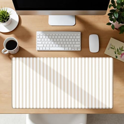 Beige Striped Desk Mat Cute Pastel XXL Large Gaming Mouse Pad Desk Pad Kawaii Aesthetic Home Office Decor Cozy Keyboard Laptop Computer Mat - color: A2- Beige