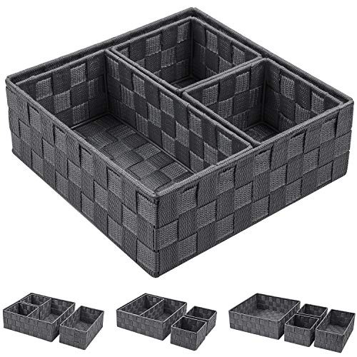 Posprica Woven Storage Baskets for Organizing, Small Baskets Cube Bin Container Tote Organizer Divider for Drawer, Closet, Shelf, Dresser, Set of 4(Dark Grey) - color: Grey