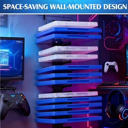 8 Pcs Video Game Case Storage, Heavy-duty Metal Discs Case Holder Wall Mount, Media Storage Shelves Compatible with DVD, Video Game Organizer, Gaming Accessories, Holds up to 144