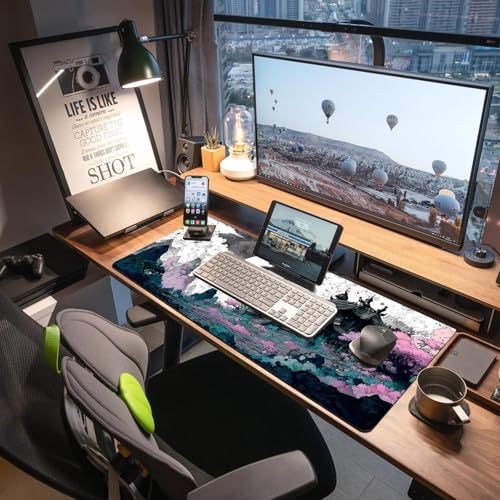 Extended Gaming Mouse Pad, Large Mouse Mat 3 mm Nature Rubber Base Mousepad with Stitched Edges, Non-Slip Desk Mat for Office Home Great Gift 31.5x11.8 Inch (Japanese Ink 1) - color: Japanese Ink 1