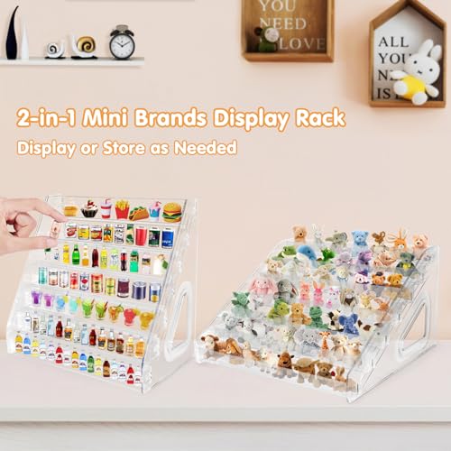 2 Pack Clear Acrylic Mini Brand Display Shelf, 7 Tiers Miniature Toys Organizer Holder Storage Rack for Mini Collectible Toys (Mini Brand Not Included)