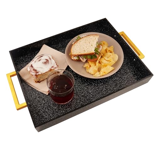 Acrylic Serving Tray with Gold Handles, 16" x 12" Decorative Tray for Coffee Table, Spill-Proof Food and Drink Server. Multipurpose for Ottoman, Kitchen, Vanity, Countertop, Party Use (Black Glitter) - color: Black Glitter