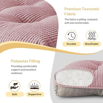 Indoor Kitchen Chair Cushions Set of 4 18"X16.5"X3" Soft Anti Slip Dining Chair Pads Tufted Kitchen Seat Cushion with Ties, Light Pink - color: Light Pink