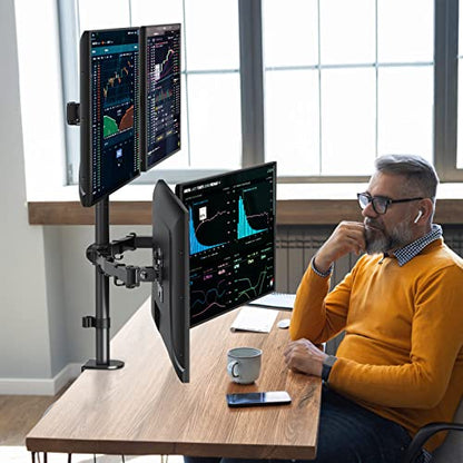 MOUNTUP Quad Monitor Stand, 4 Monitors Desk Mount for 17 to 32 inch Computer Screens, Fully Adjustable Stacked Mount with Tilt Swivel, 4 Heavy Duty Monitor Mount, Holds up to 17.6lbs per Arm - size: Quad