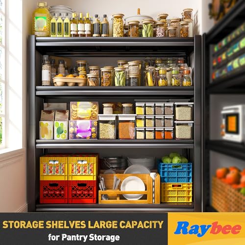 Raybee 40" W Garage Shelving, Storage Shelves 56.9" H, Metal Shelving Heavy Duty Load 1600LBS, Adjustable Metal Shelves for Storage Pantry Kitchen 40" W x 19.1" D x 56.9" H - size: 19.1"D x 40"W x 56.9"H,Black