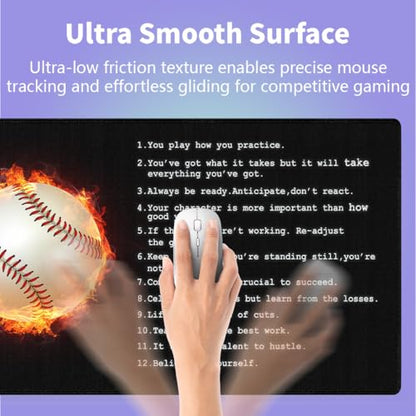 Large Gaming Mouse Pad (31.5" x 15.8")- Fantasy Baseball with Flame Inspirational Quote Wisdom for Success in Life & Sport, Extra XXL Office Accessories, Premium Stitched Anti-Slip Desk Mat - color: Motivational Quote Design