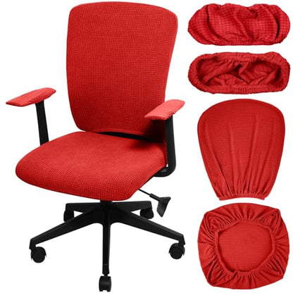 Tallew 4 Pcs Office Chair Covers Set Computer Universal Protective Stretchable Chair Seat Covers Desk Armrest Slipcovers Pads Office Cushion Backrest for Rotating (XL,Red) - color: Red