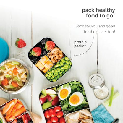 LunchBots Small Protein Packer Bento Box - Extra Small Divided Stainless Steel Snack Container - 4 Sections for 1-2oz of Nuts, Meat, Cheese, Finger Foods - Dishwasher Safe - Stainless Lid - size: 4 Section