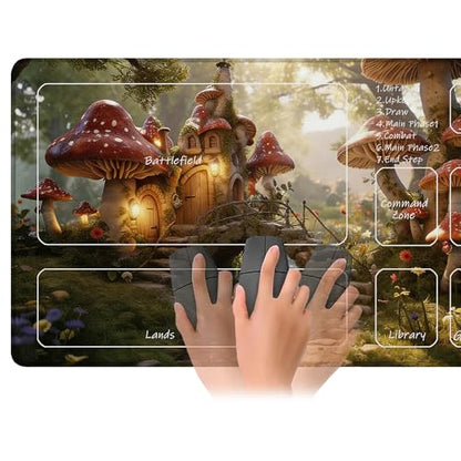 Playmat for MTG Enchanting Mushroom Houses Magic Play Mat 24x14 Inch Card Game Mat for Magic The Gathering TCG PTCG Playmat with Free Storage Bags Non-Slip Backing and Stitched Edge - color: Enchanting Mushroom Houses With Zones