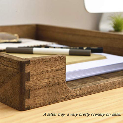 KIRIGEN Wood Letter Tray, Single-Tier Front-Load Desktop Paper Organizer, Brown Wooden Document Tray for Letter and A4 Paper, File Folder, Mail, Home Office Desk, 13.77 x 10.62 x 2.16 Inch, TP-DBR - color: Dark Brown